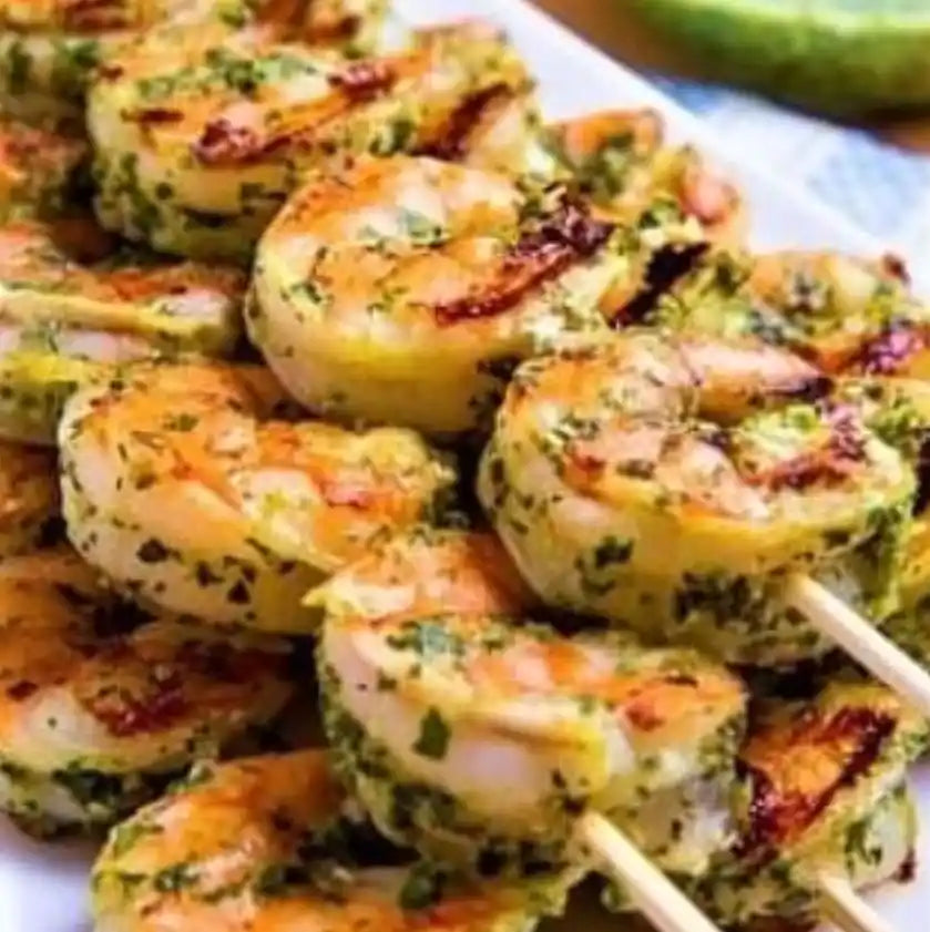 Walnut Pesto Shrimp Skewers