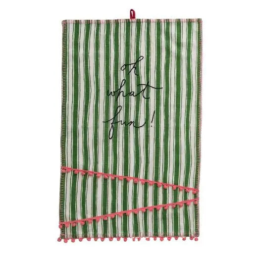 Oh What Fun! Striped Tea Towel