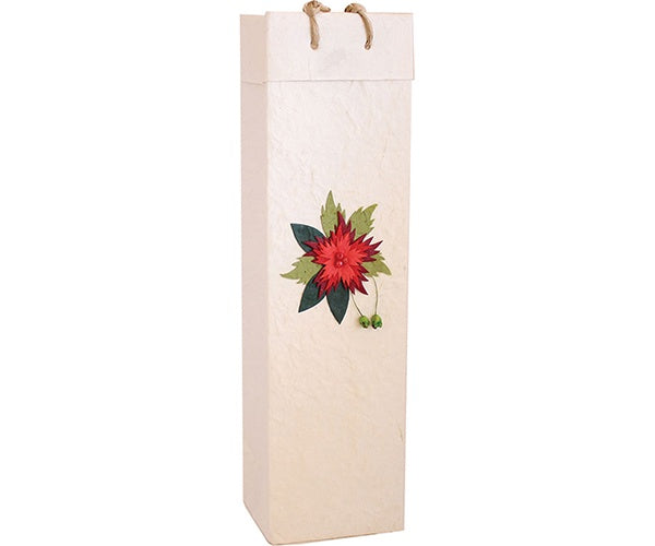 Red Flower Holiday Handmade Paper Single Bottle Bag